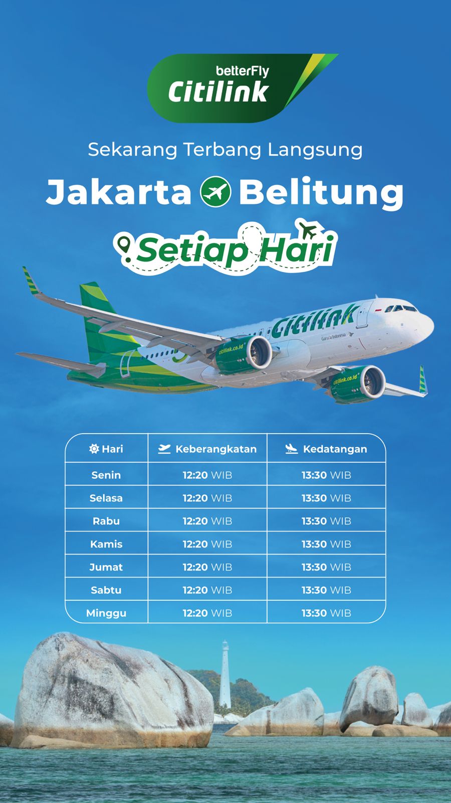 Citylink Buka Penerbangan Setiap Hari Mulai 1 Oktober 2025 Rute Jakarta-Belitung